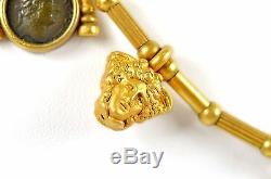 CUSTOM 18k Yellow Gold Ancient Greek God Mercury Coin Beaded Necklace 81 GRAMS