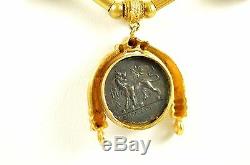 CUSTOM 18k Yellow Gold Ancient Greek God Mercury Coin Beaded Necklace 81 GRAMS