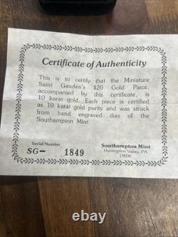 Certified 1907 MCMVII Saint Gaudens Mini 20 Dollar 10k Gold Coin. 16 Grams