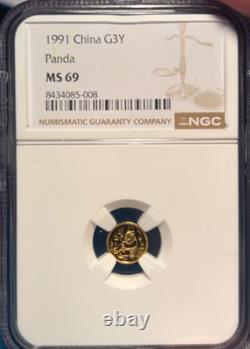 China 1991 Gold Panda 1 Gram. 999 Fine 3 Yuan NGC MS69