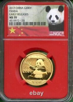 China 2017 Panda 15 Gram Gold Ngc Ms 70 200 Yuan. 999 Au Early Releases