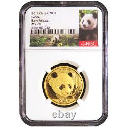 China 2018 ¥200 15-g Gold Panda. 999 NGC MS70 Panda ER Label