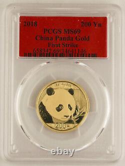 China 2018 200 Yuan 15 Gram 999 Gold Panda Coin PCGS MS69 First Strike GEM BU
