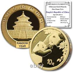 China Random Year 1 Gram Gold Panda Brilliant Uncirculated coin with CoA
