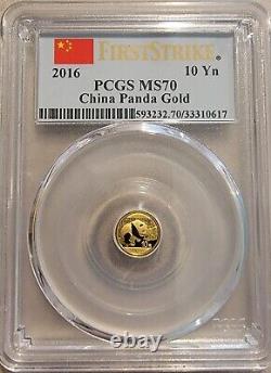 Chinese Gold Panda 2016 1 Gram 10 Yuan PCGS MS70