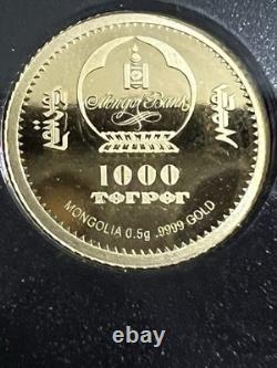 Chinggis Khaan 0.5 Gram Gold Coin. 9999 Fine