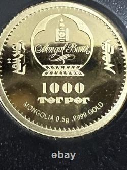 Chinggis Khaan 0.5 Gram Gold Coin. 9999 Fine