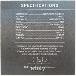 Christmas Reindeer 100 Franc CFA 1/2 g Gold Proof 2025 Congo COA