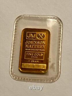 Classic 1 gram Johnson Matthey 9999 Fine Gold Minted Wafer Bar in Seal / #C8212