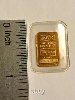 Classic 1 gram Johnson Matthey 9999 Fine Gold Minted Wafer Bar in Seal / #C8212