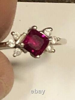 Classy White Gold Antique Ruby Diamonds Ring 2.4 Grams, Size 8, 14kt-top Quality