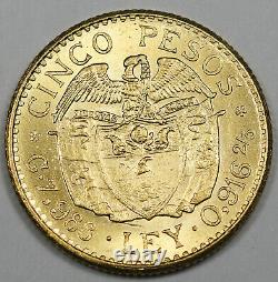 Colombia 1926 5 Peso 8 Gram Gold Coin GEM BU Medellin 0.2355 Oz AGW KM#204