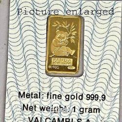 Credit Suisse Ingot 1 Gram Fine Gold With Cerfificate + 14k Frame. Panda 1985