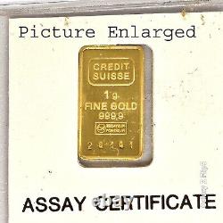 Credit Suisse Ingot 1 Gram Fine Gold With Cerfificate + 14k Frame. Panda 1985