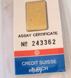 Credit Suisse Ingot 2.5 Grams Fine Gold With Assay Cerfificate # 243362