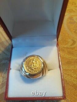 Dos Pesos 14K Gold Coin Men`s Ring Size 8 1/2 HEAVY 11gram