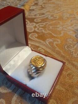 Dos Pesos 14K Gold Coin Men`s Ring Size 8 1/2 HEAVY 11gram