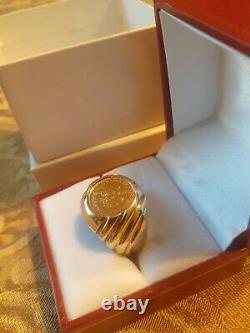 Dos Pesos 14K Gold Coin Men`s Ring Size 8 1/2 HEAVY 11gram