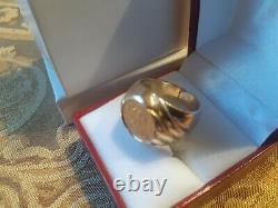 Dos Pesos 14K Gold Coin Men`s Ring Size 8 1/2 HEAVY 11gram