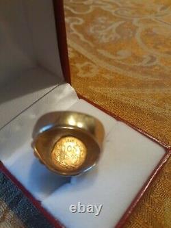 Dos Pesos 14K Gold Coin Men`s Ring Size 8 1/2 HEAVY 11gram