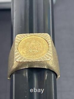 Dos Pesos Gold Coin Mens Ring 14k -22k Gents Size 11 Yellow Gold HEAVY 12.3 Gram