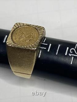 Dos Pesos Gold Coin Mens Ring 14k -22k Gents Size 11 Yellow Gold HEAVY 12.3 Gram