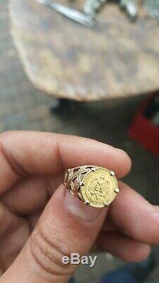 Dos Pesos coin Mounted on a 9ct Ring 4.9grams size O