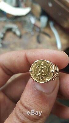 Dos Pesos coin Mounted on a 9ct Ring 4.9grams size O