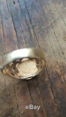 Dos Pesos coin Mounted on a 9ct Ring 4.9grams size O