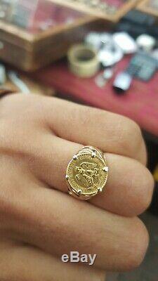 Dos Pesos coin Mounted on a 9ct Ring 4.9grams size O