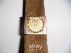 Dos Pesos, solid 14K Gold Coin Ring, 1945 M, size 9 1/4, 14.8 grams, 22kt coin