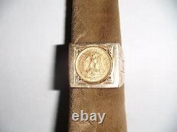 Dos Pesos, solid 14K Gold Coin Ring, 1945 M, size 9 1/4, 14.8 grams, 22kt coin