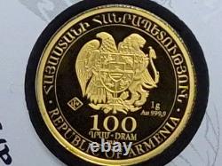 EBay Title2026 Armenia 1g Gold Noah's Ark 100 Dram. 9999 Pure Fine Gold BU