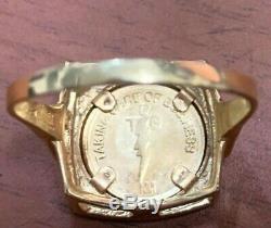 Elvis Aaron Presley 1935-77 14kt Gold Coin TCB in 14kt Gold Ring 7.7 Grams