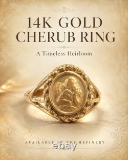 Estate 14k Yellow Gold Raphael Cherub Putti Angel Coin Ring 2.09 Grams Size 5