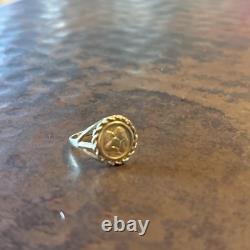 Estate 14k Yellow Gold Raphael Cherub Putti Angel Coin Ring 2.09 Grams Size 5