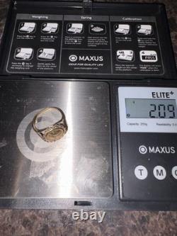 Estate 14k Yellow Gold Raphael Cherub Putti Angel Coin Ring 2.09 Grams Size 5