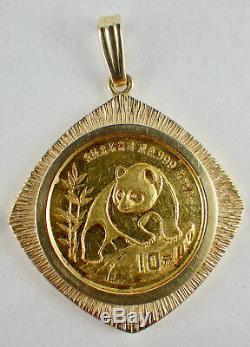 Estate 1990 China Panda 1/10 oz. 999 Gold Coin Pendant 14K Holder 5.8 Grams