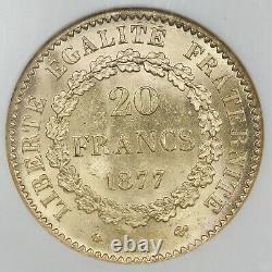 FRANCE 1877 A 20 FRANCS Angel 6.45 Gram Gold Coin NGC MS64 GEM BU KM# 825