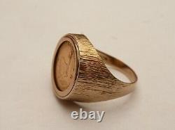 Fab Mens Solid 9ct Gold 22k 1/10th Krugerrand Coin Ring Size S 19.15mm 8.3 Grams