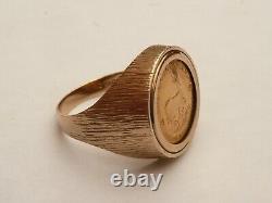 Fab Mens Solid 9ct Gold 22k 1/10th Krugerrand Coin Ring Size S 19.15mm 8.3 Grams