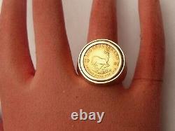 Fab Mens Solid 9ct Gold 22k 1/10th Krugerrand Coin Ring Size S 19.15mm 8.3 Grams