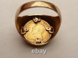 Fab Mens Solid 9ct Gold 22k 1/10th Krugerrand Coin Ring Size S 19.15mm 8.3 Grams