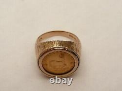 Fab Mens Solid 9ct Gold 22k 1/10th Krugerrand Coin Ring Size S 19.15mm 8.3 Grams