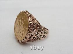 Fab Mens Solid 9ct Gold 22k Half Sovereign 1908 Ring Size P 17.97mm 10.4 Grams