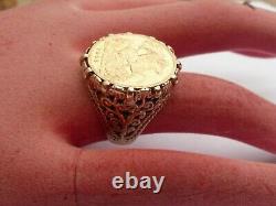 Fab Mens Solid 9ct Gold 22k Half Sovereign 1908 Ring Size P 17.97mm 10.4 Grams