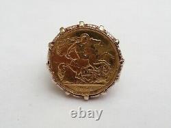 Fab Mens Solid 9ct Gold 22k Half Sovereign 1908 Ring Size P 17.97mm 10.4 Grams