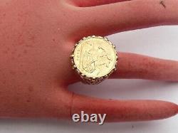 Fab Mens Solid 9ct Gold 22k Half Sovereign 1908 Ring Size P 17.97mm 10.4 Grams