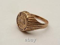 Fab Solid 9ct Gold Mexicanos Unidos Coin Pinky Ring Size O 17.58mm 3.8 Grams