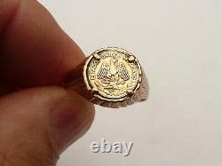 Fab Solid 9ct Gold Mexicanos Unidos Coin Pinky Ring Size O 17.58mm 3.8 Grams